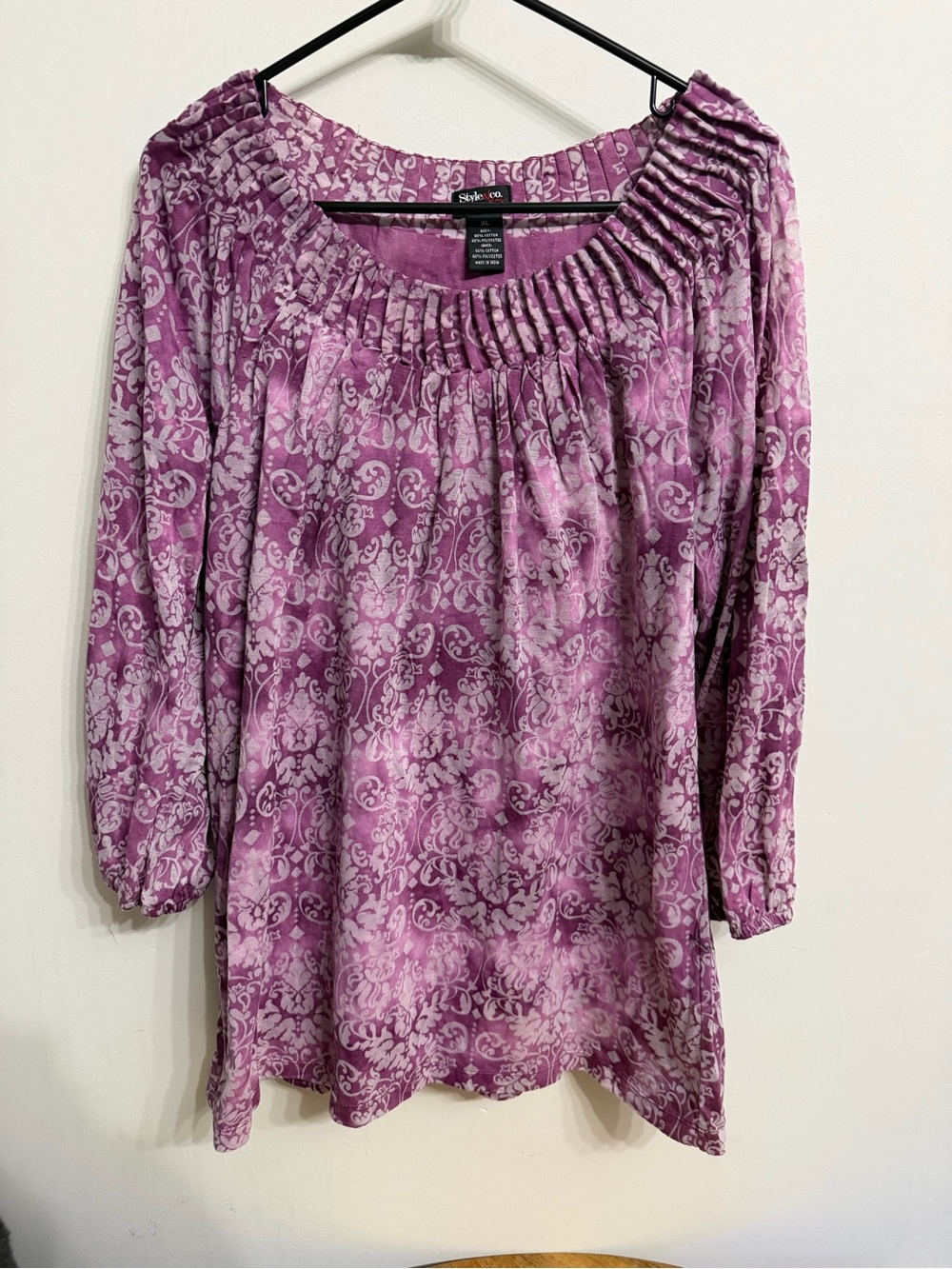 Style & Co Lavender Printed Peasant Blouse